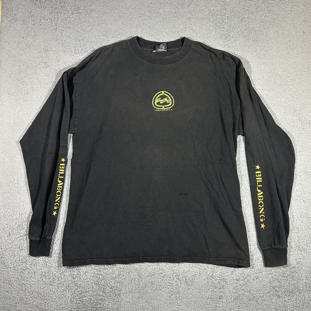 Vintage Y2k Billabong Shirt Mens XL Black Long Sleeve Surf Graphic T-Shirt 4023